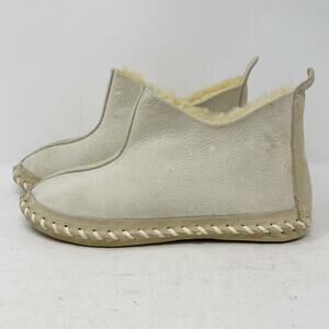 Vintage Cream Suede Shearling Fleece Whipstitch Booties Moccasins Womens 6